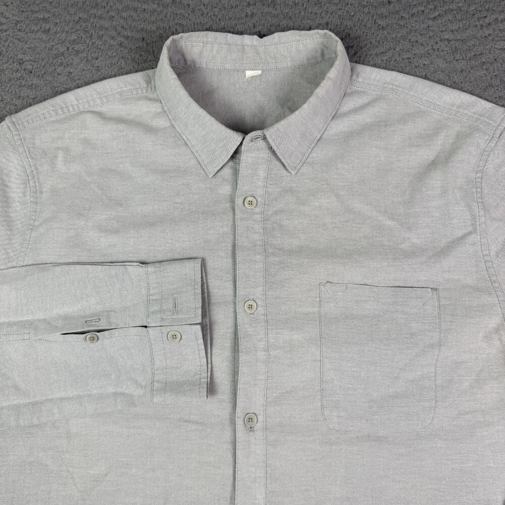 Lululemon Commission Long Sleeve Shirt Mens XL Gray Dress Button Stretch Oxford